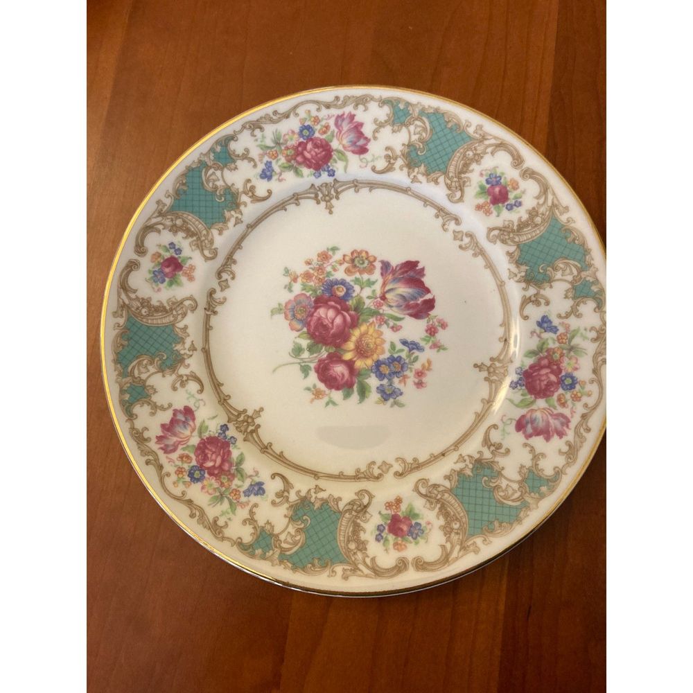 Salad Plate Syracuse Old Ivory-Romance Green gold rim 7" Plate  Perfect, 2 avail